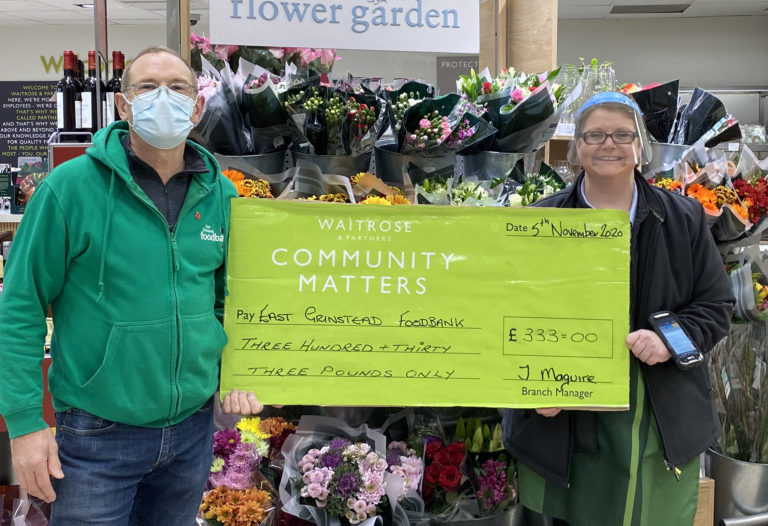 Waitrose Community Fund Cheque East Grinstead Foodbank